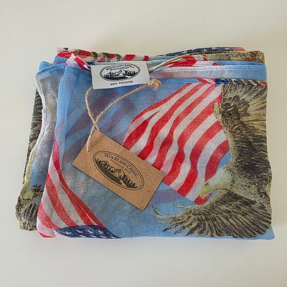 Woodland Creek Patriotic Scarf American Flag Eagle Print Blue 4th of July USA - Picture 5 of 10